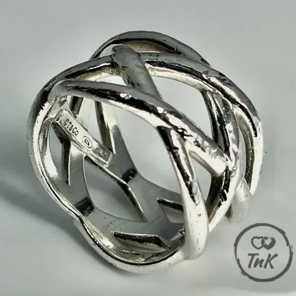 Tiffany Celtic Knot Wide Silver Open Ring - Sz 6.5 - Picture 4 of 16